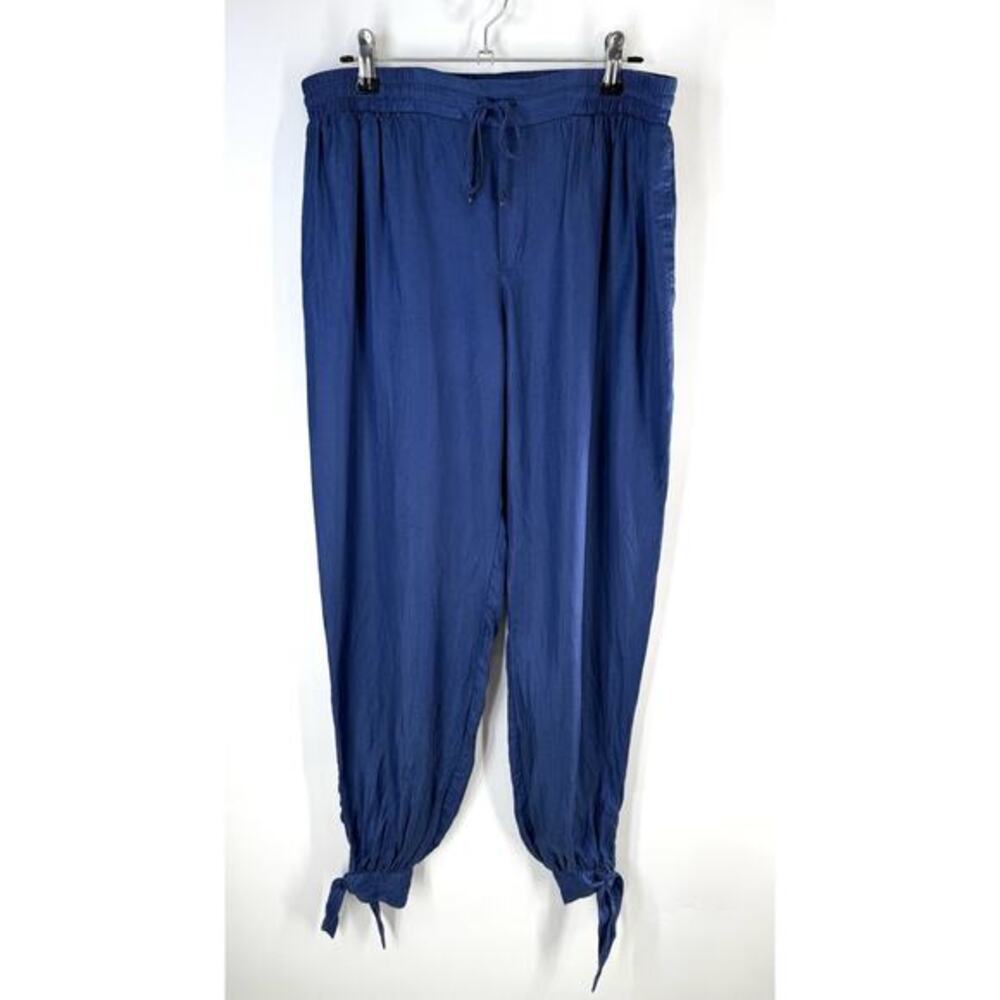 Hale Bob Cassie Pant Small Washed Charmeuse Flowy Cuff Tie Ankle Blue